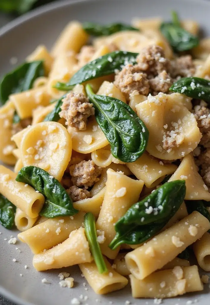 26 Ground Pork Recipes That Turn Simple Into Spectacular - 12. Creamy Pork and Spinach Pasta