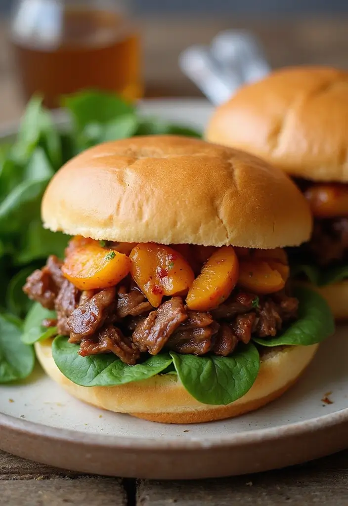 27 BBQ Pulled Beef Recipes That Reinvent Sandwich Night - 19. BBQ Pulled Beef Sandwich with Peach Chutney
