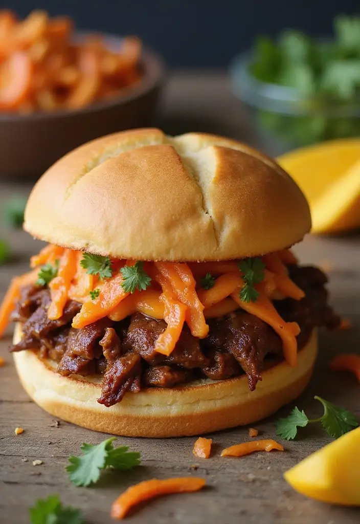 27 BBQ Pulled Beef Recipes That Reinvent Sandwich Night - 24. BBQ Pulled Beef with Mango Slaw