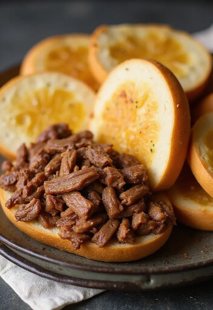 27 BBQ Pulled Beef Recipes That Reinvent Sandwich Night - 27. BBQ Pulled Beef with Garlic Bread
