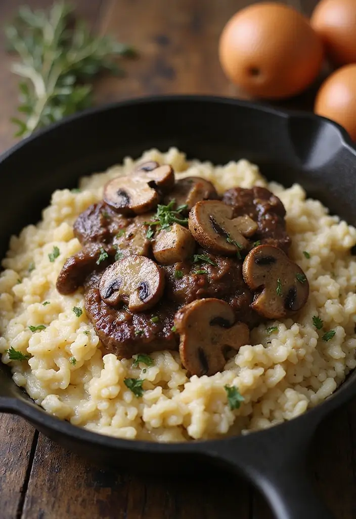 28 Cast Iron Steak Recipes That Deliver Perfect Sear Every Time - 14. Steak and Mushroom Risotto