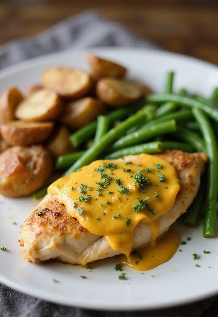 28 Sheet Pan Chicken Recipes That Save Weeknights Fast - 21. Mustard Chicken with Green Beans and Potatoes