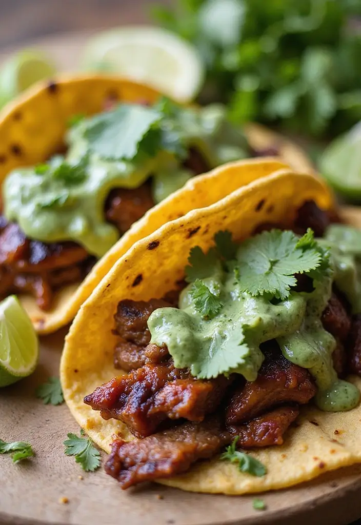 30 BBQ Brisket Taco Recipes That Change Taco Night - 15. Brisket Tacos with Cilantro Garlic Sauce