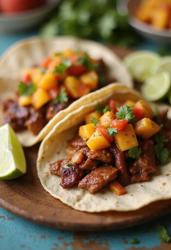 30 BBQ Brisket Taco Recipes That Change Taco Night - 17. BBQ Brisket Tacos with Spicy Peach Salsa