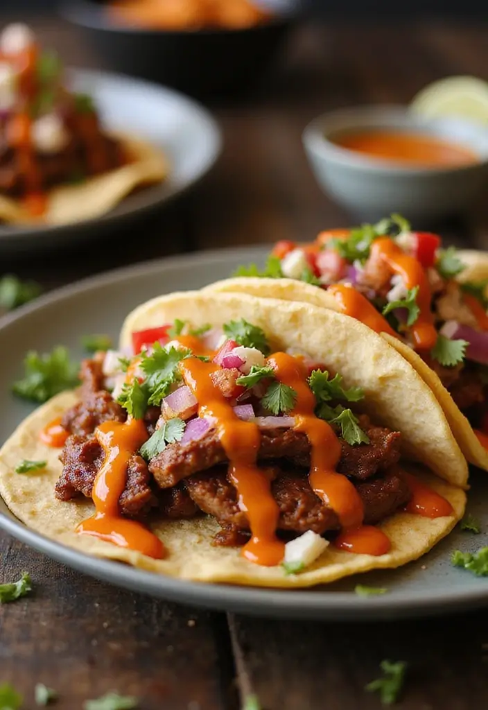 30 BBQ Brisket Taco Recipes That Change Taco Night - 19. Brisket Tacos with Gochujang Sauce