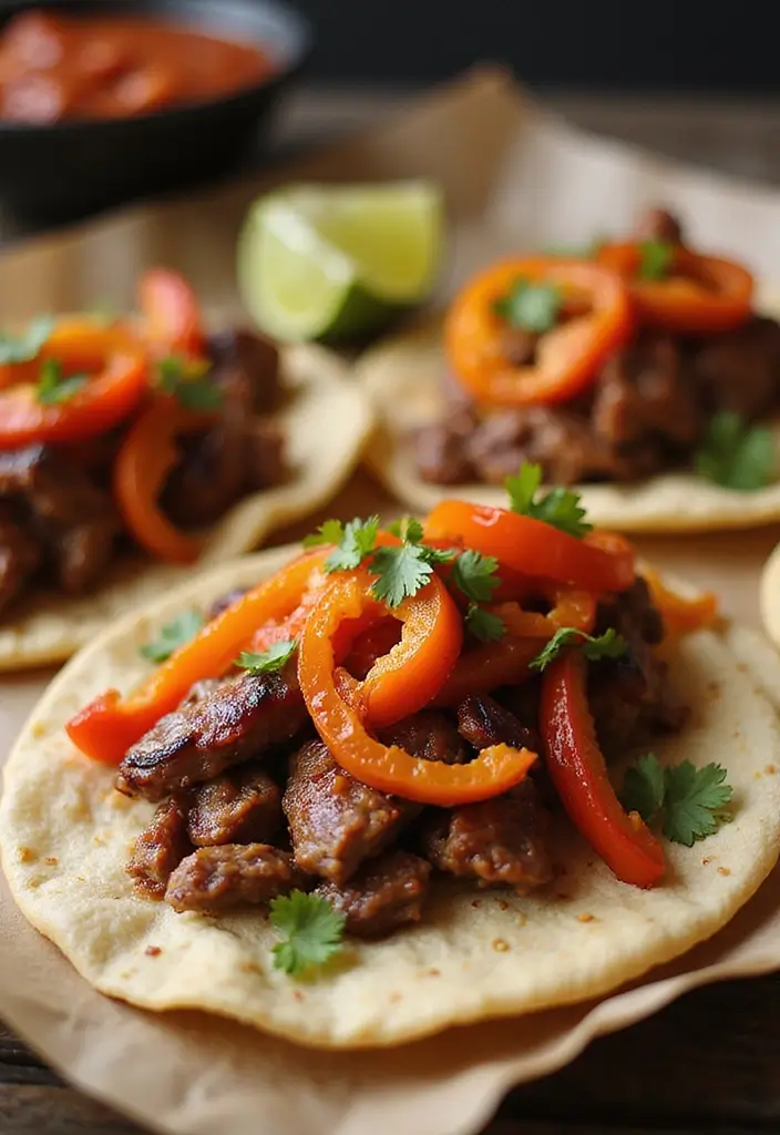 30 BBQ Brisket Taco Recipes That Change Taco Night - 20. BBQ Brisket Tacos with Roasted Peppers