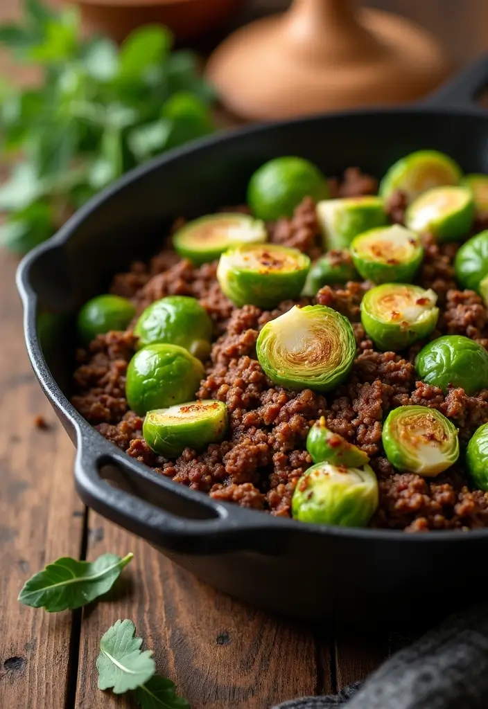 30 Ground Beef Skillet Recipes That Are Weeknight Winners - 27. Beef and Brussels Sprouts Skillet