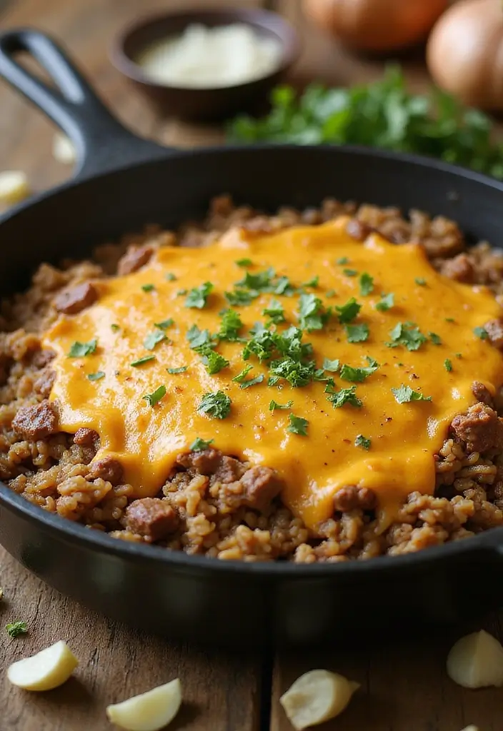 30 Ground Meat Skillet Recipes That Make Busy Nights Easy - 1. Cheesy Skillet Beef and Rice