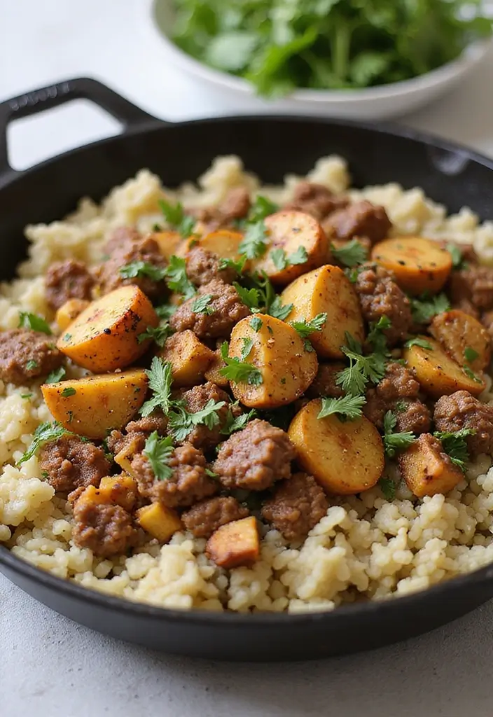 30 Ground Meat Skillet Recipes That Make Busy Nights Easy - 13. Ground Beef and Cauliflower Rice Skillet
