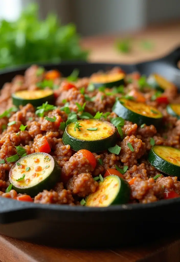 30 Ground Meat Skillet Recipes That Make Busy Nights Easy - 19. Ground Beef and Zucchini Skillet