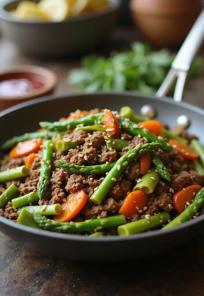 30 Ground Meat Skillet Recipes That Make Busy Nights Easy - 22. Ground Beef and Asparagus Stir-Fry