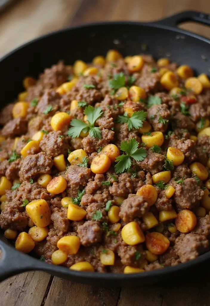 30 Ground Meat Skillet Recipes That Make Busy Nights Easy - 23. Ground Beef and Corn Skillet