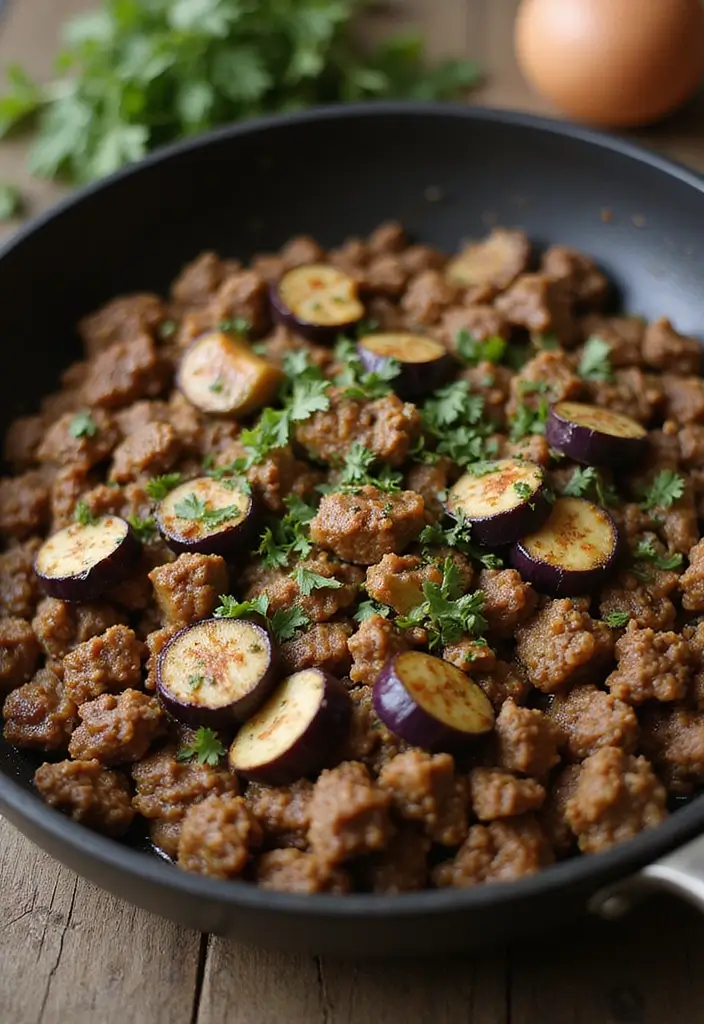 30 Ground Meat Skillet Recipes That Make Busy Nights Easy - 27. Ground Beef and Eggplant Stir-Fry