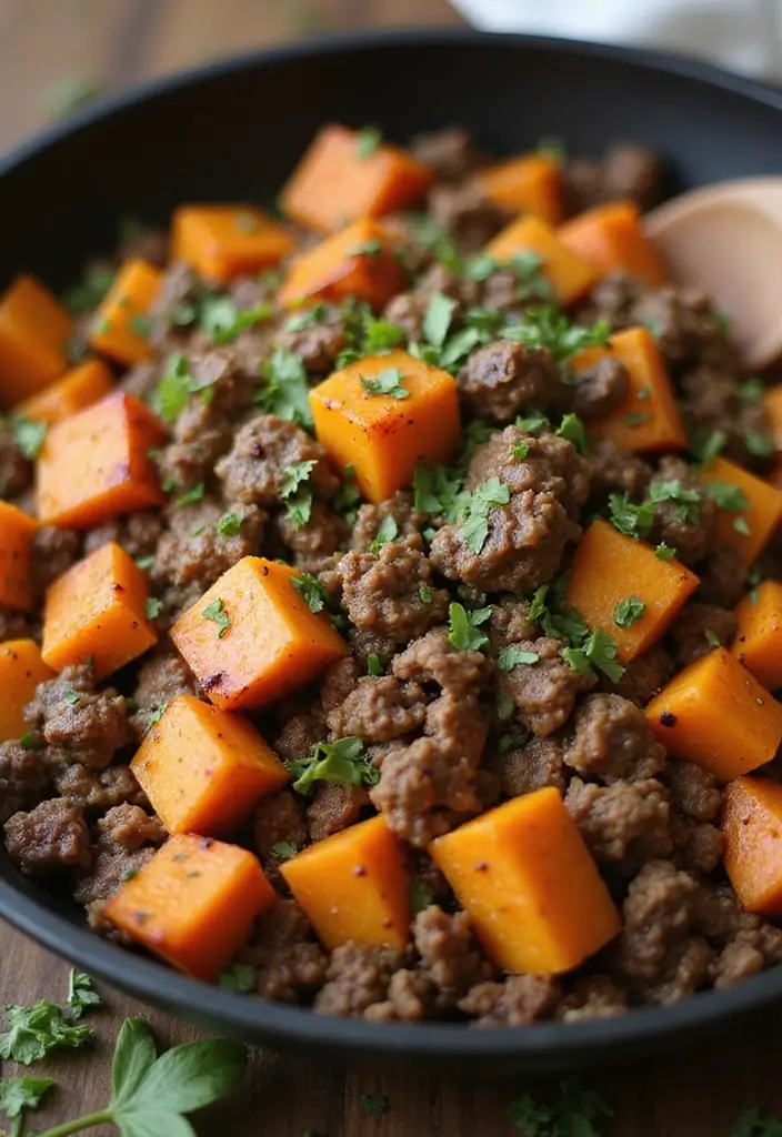 30 Ground Meat Skillet Recipes That Make Busy Nights Easy - 8. Ground Beef and Sweet Potato Skillet