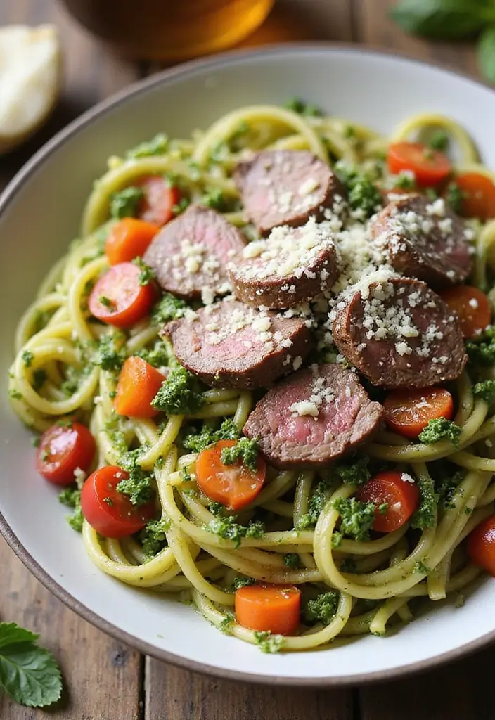 30 Sirloin Steak Recipes That Hit the Perfect Balance - 22. Sirloin Steak Pesto Pasta