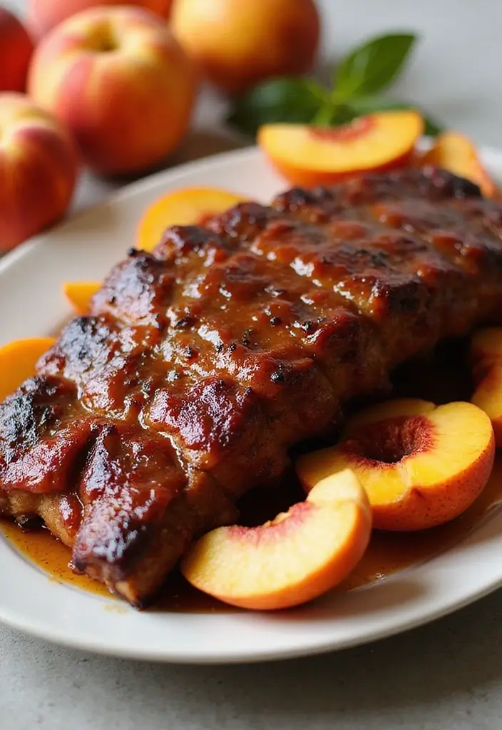 30 Sweet and Tangy Pork Rib Recipes That Steal the Show - 17. BBQ Bourbon Peach Glazed Ribs