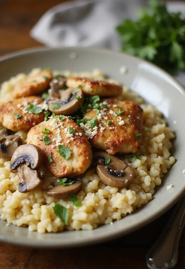 32 Crispy Chicken Innovations That Reinvent Dinner Classics - 16. Crispy Chicken & Mushroom Risotto