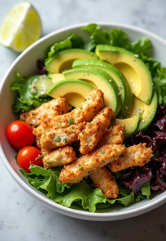 32 Crispy Chicken Innovations That Reinvent Dinner Classics - 26. Crispy Chicken & Avocado Salad