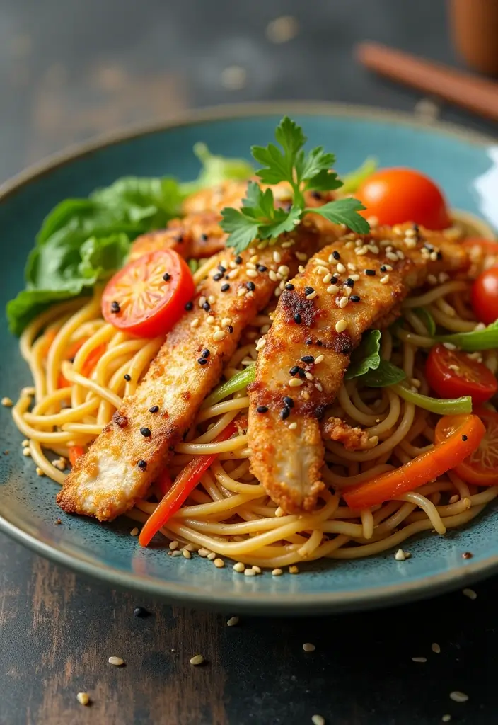 32 Crispy Chicken Innovations That Reinvent Dinner Classics - 27. Crispy Chicken & Ramen Noodle Stir-Fry