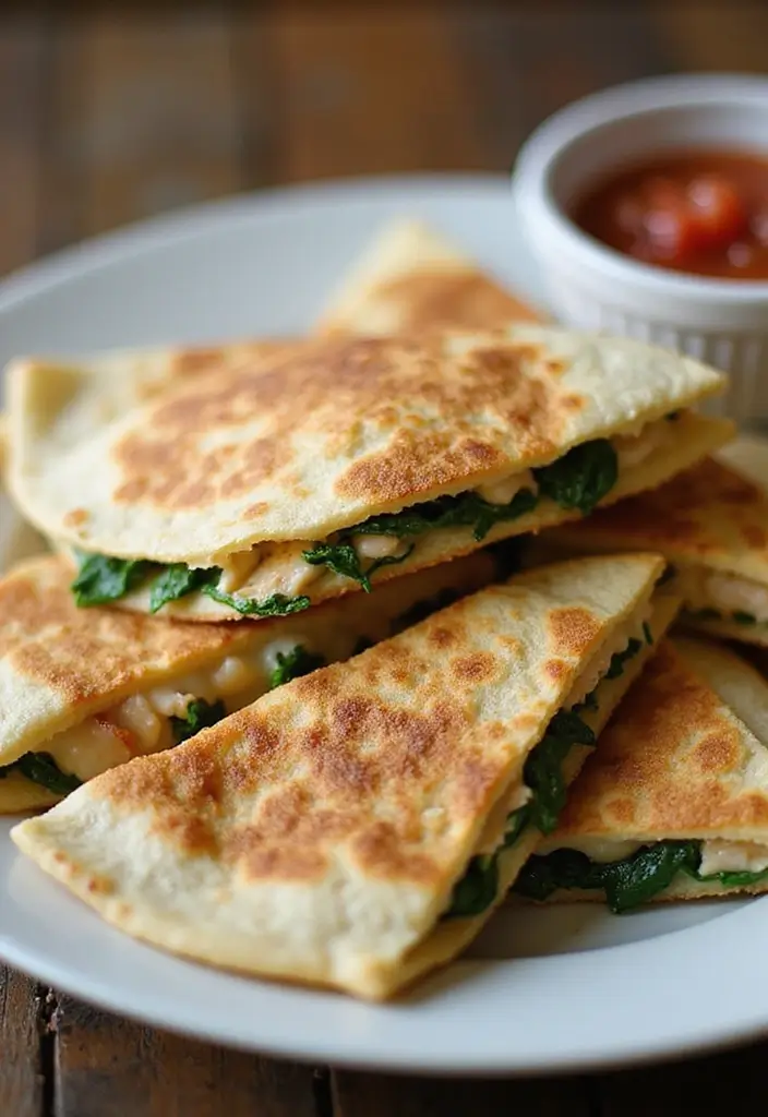 32 Crispy Chicken Innovations That Reinvent Dinner Classics - 31. Crispy Chicken & Spinach Quesadillas
