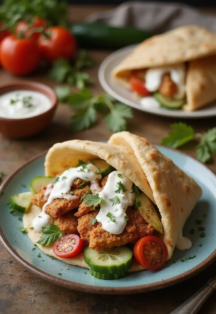 32 Crispy Chicken Innovations That Reinvent Dinner Classics - 8. Crispy Chicken Gyros with Tzatziki Sauce