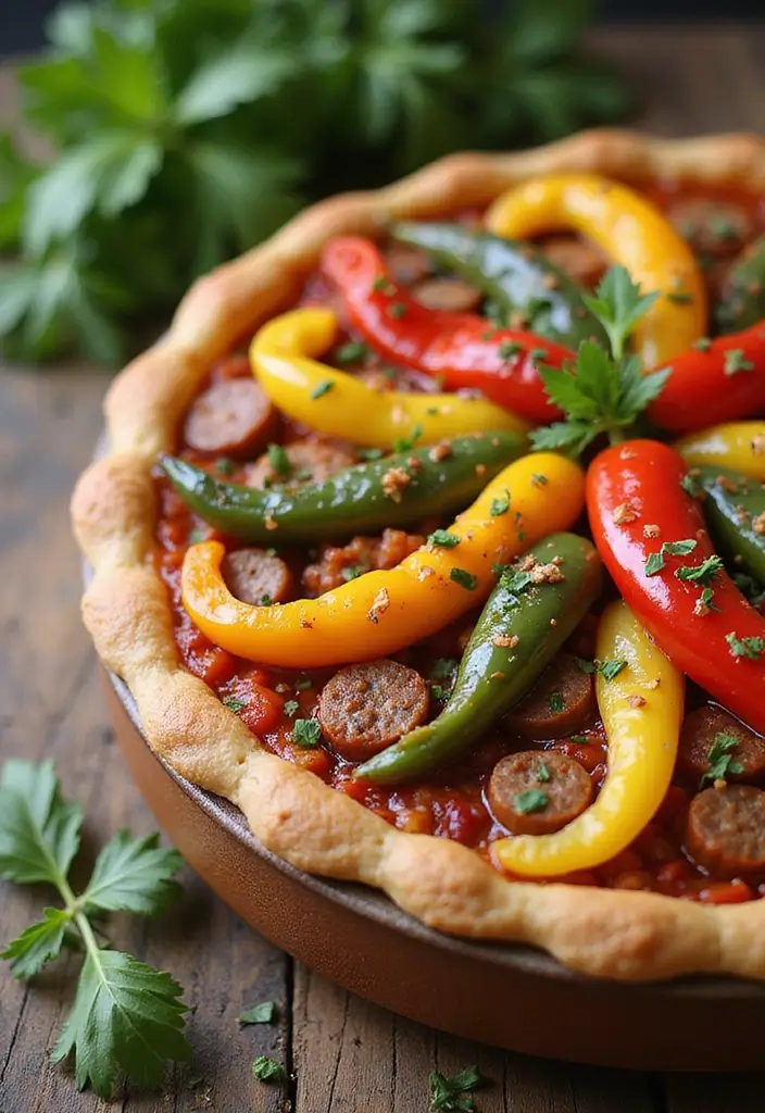 32 Meat Pie Recipes That Are Perfect for Cozy Evenings - 6. Spicy Sausage and Peppers Pie