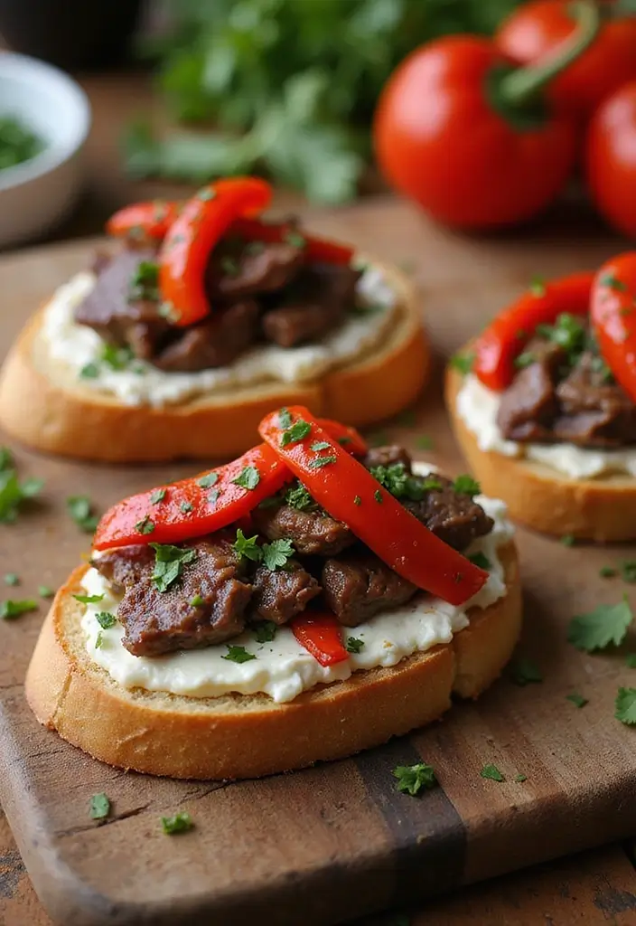 32 Trendy Steak Crostini Recipes to Impress Any Crowd - 15. Steak with Roasted Red Peppers