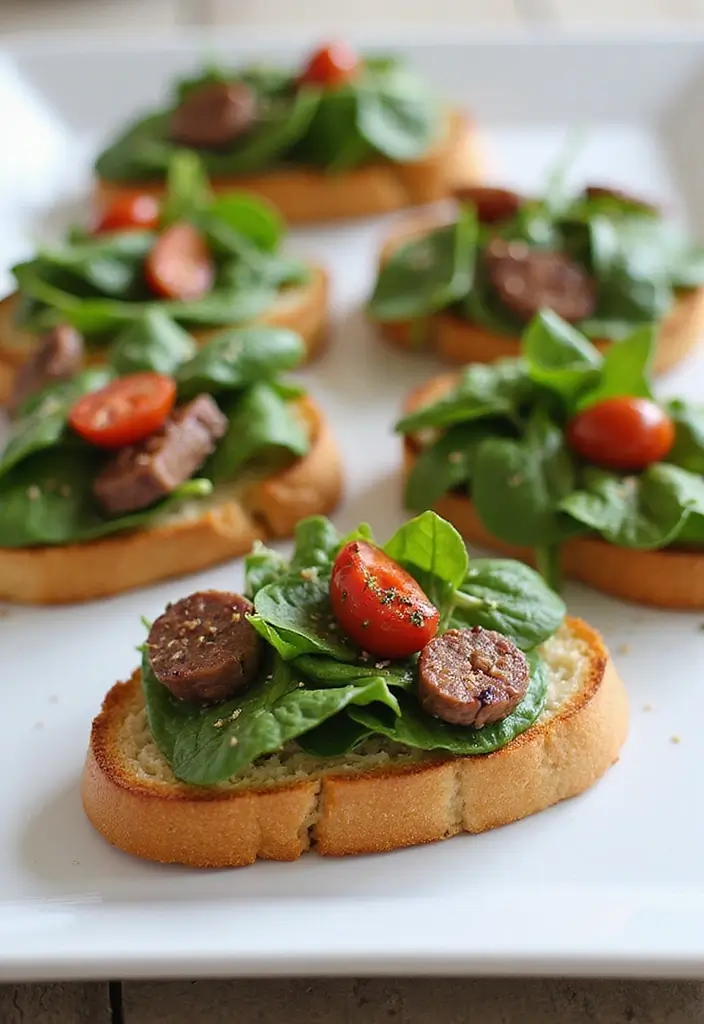 32 Trendy Steak Crostini Recipes to Impress Any Crowd - 17. Steak and Spinach Salad Crostini