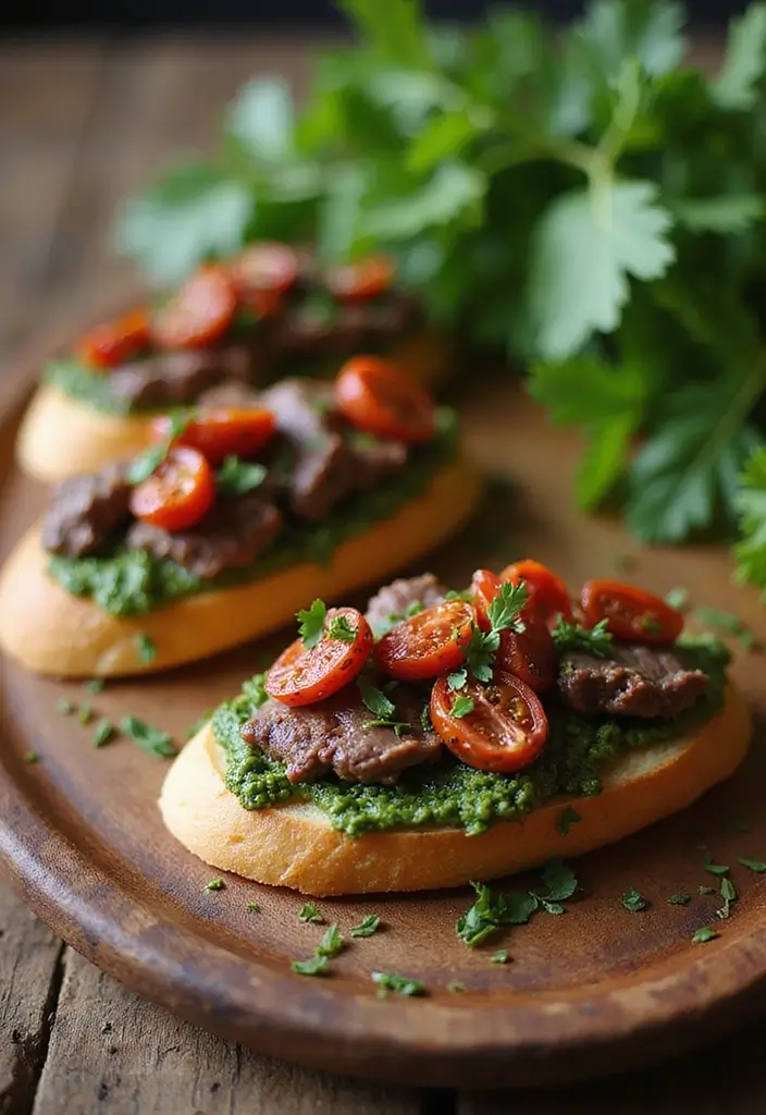 32 Trendy Steak Crostini Recipes to Impress Any Crowd - 18. Steak with Pesto and Sun-Dried Tomatoes