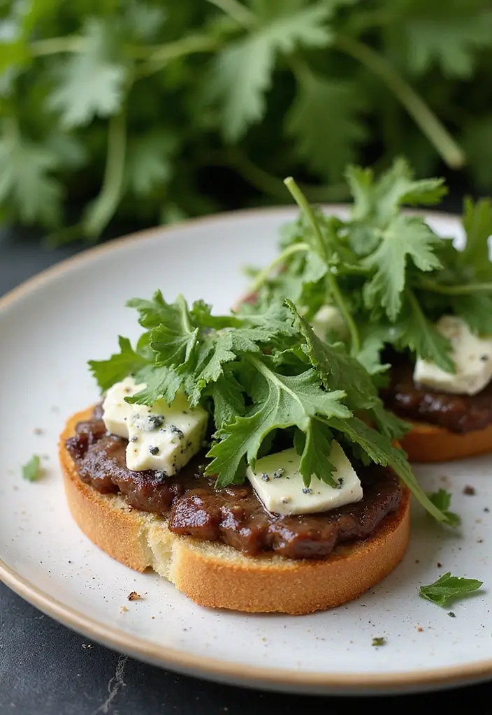 32 Trendy Steak Crostini Recipes to Impress Any Crowd - 2. Steak with Blue Cheese and Arugula