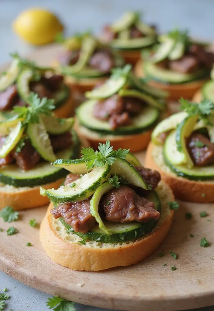 32 Trendy Steak Crostini Recipes to Impress Any Crowd - 21. Steak and Zucchini Ribbons Crostini