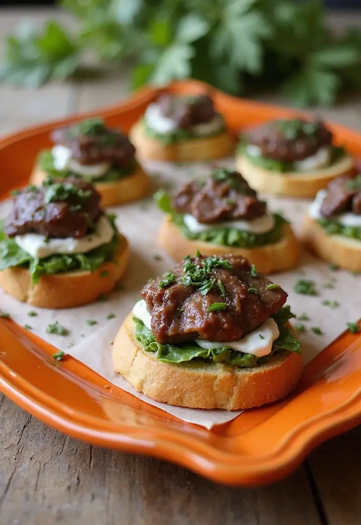 32 Trendy Steak Crostini Recipes to Impress Any Crowd - 25. Steak and Herbed Yogurt Crostini