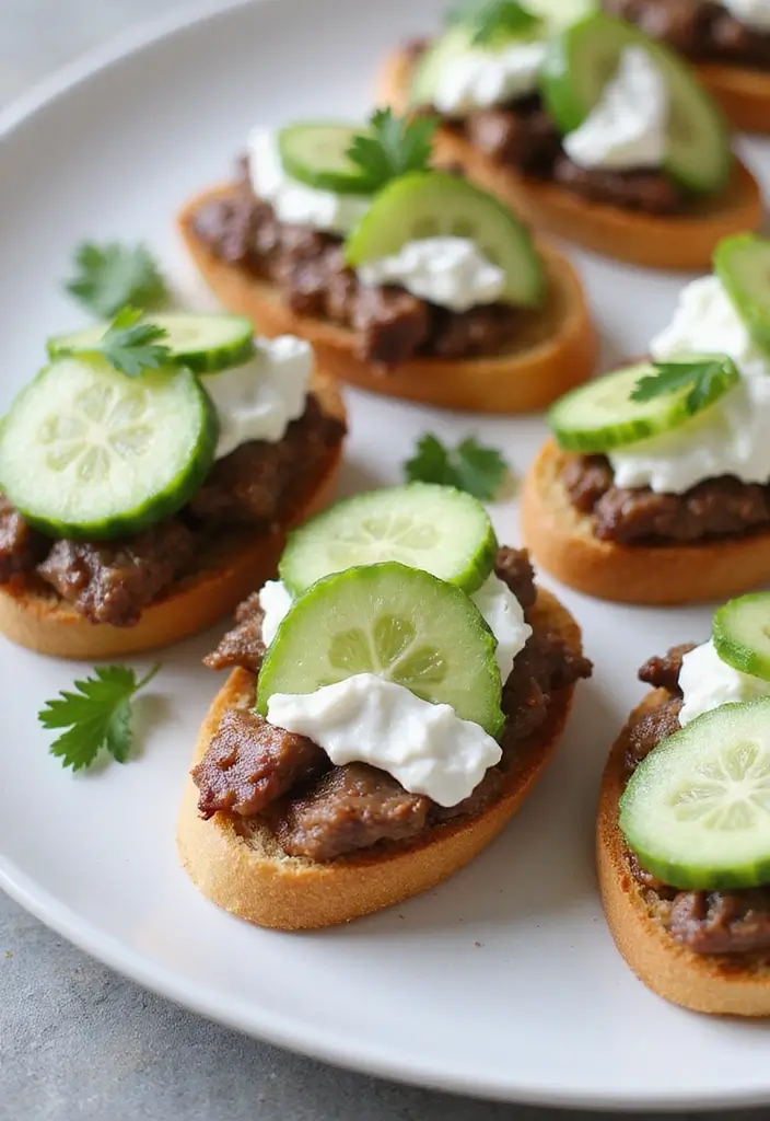 32 Trendy Steak Crostini Recipes to Impress Any Crowd - 28. Greek-Inspired Steak Crostini