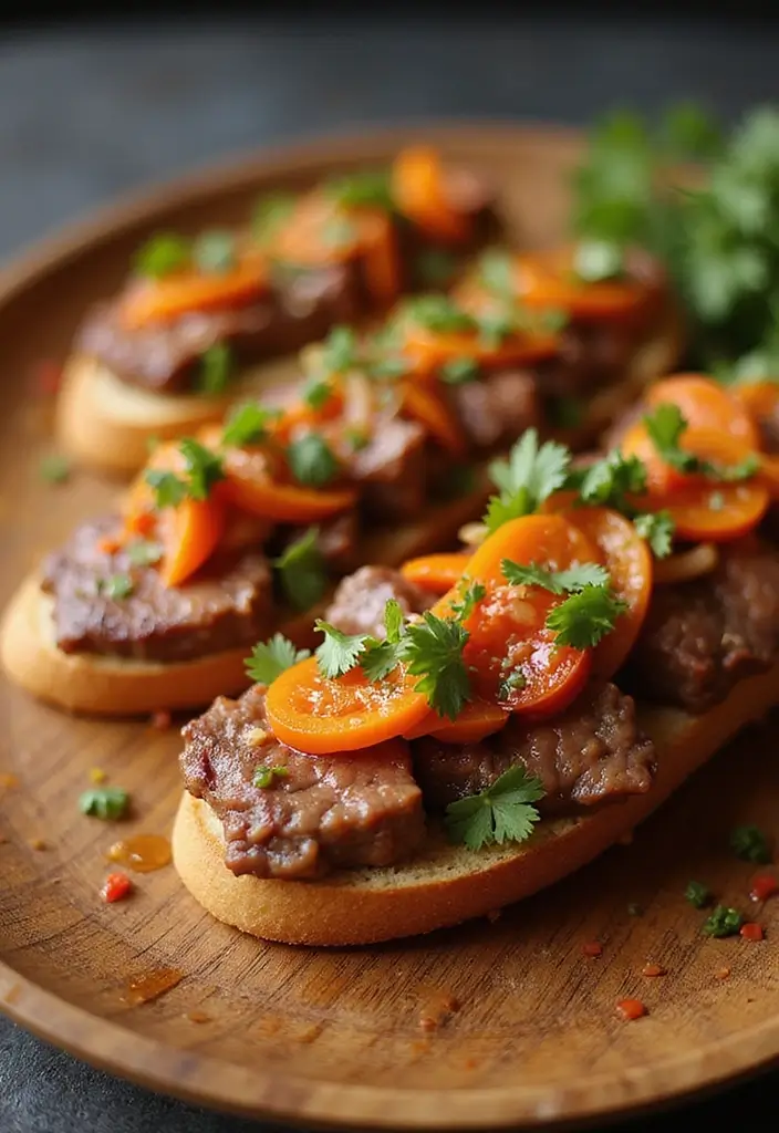 32 Trendy Steak Crostini Recipes to Impress Any Crowd - 6. Asian-Inspired Steak with Pickled Veggies
