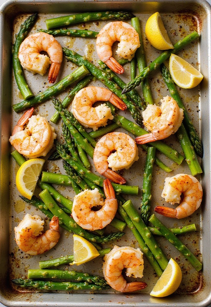 33 Meat-Based Sheet Pan Recipes That Save Dinner - 17. Lemon Pepper Shrimp and Asparagus