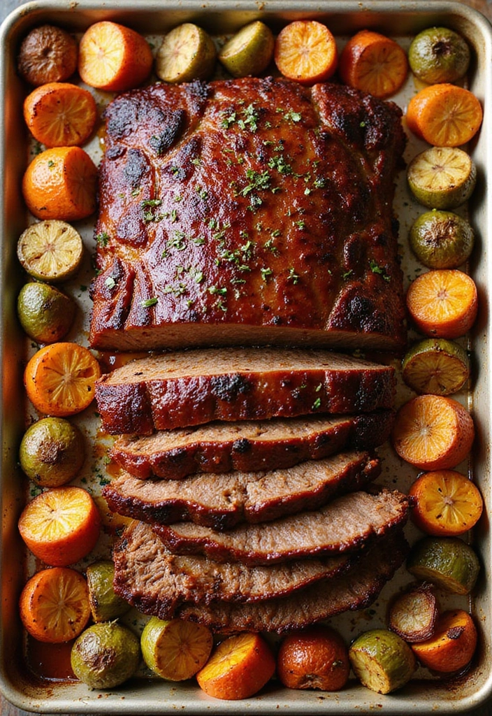 33 Meat-Based Sheet Pan Recipes That Save Dinner - 18. One-Pan BBQ Brisket and Veggies