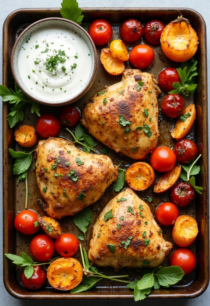 33 Meat-Based Sheet Pan Recipes That Save Dinner - 19. Sheet Pan Greek Chicken with Tzatziki