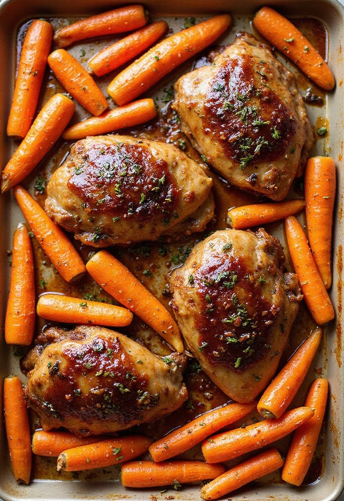 33 Meat-Based Sheet Pan Recipes That Save Dinner - 22. Maple Balsamic Chicken with Carrots