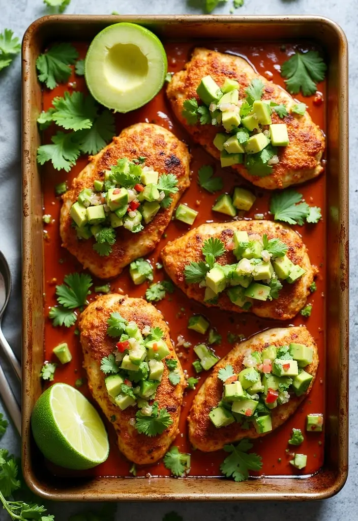 33 Meat-Based Sheet Pan Recipes That Save Dinner - 24. Chili Lime Chicken with Avocado Salsa